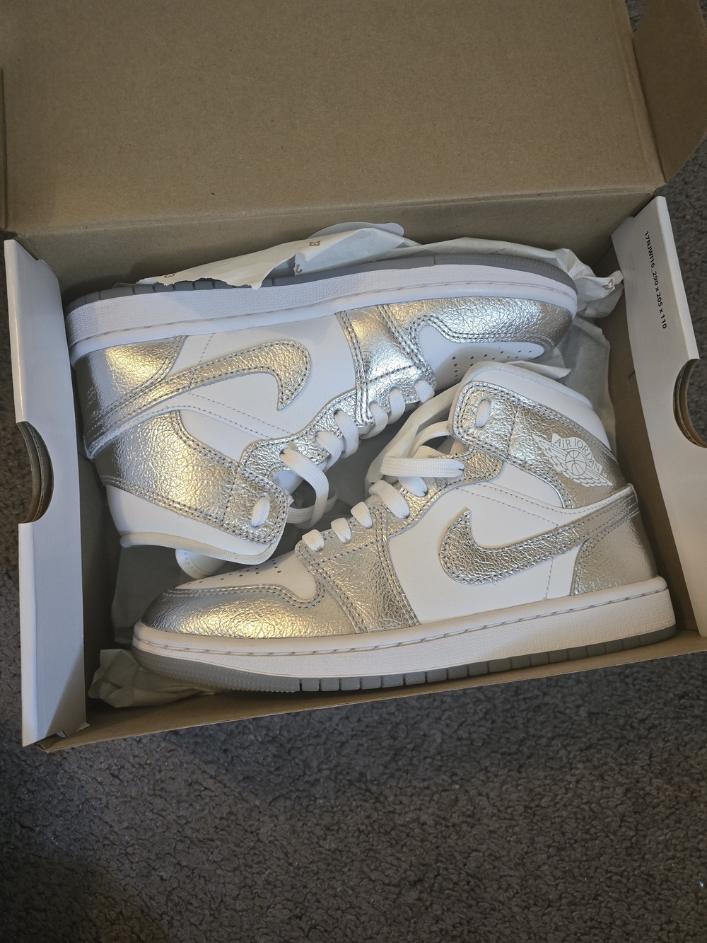 Nike Air Jordan 1 Mid White/Silver Womens Sneakers - Picture 5 of 6
